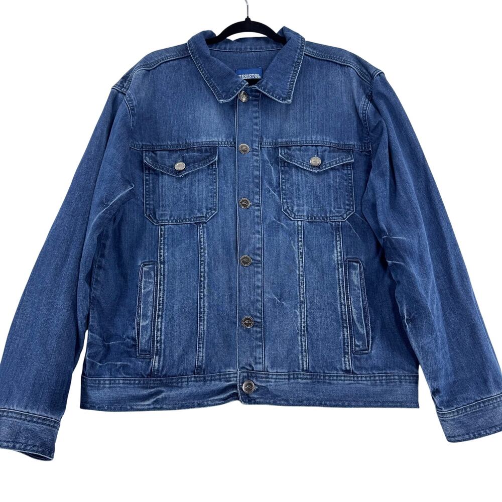 Resistol Vintage Denim Trucker Jacket 100% Cotton Western Workwear L classic